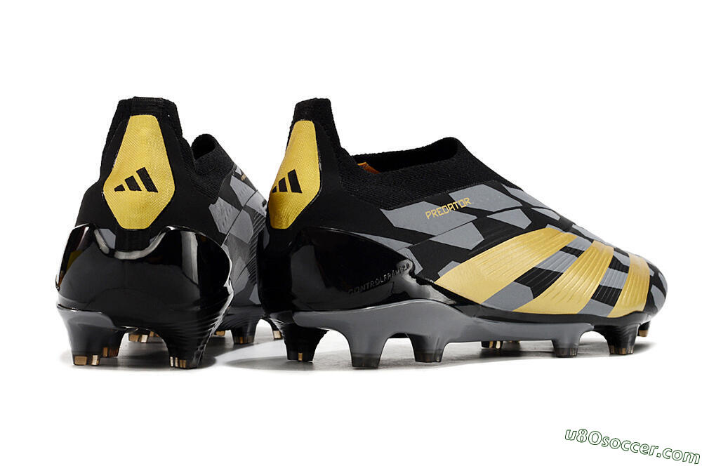 Adidas Predator+ 24 Elite Laceless FG Firm Ground Soccer Cleats - Grey/Black/Gold 6