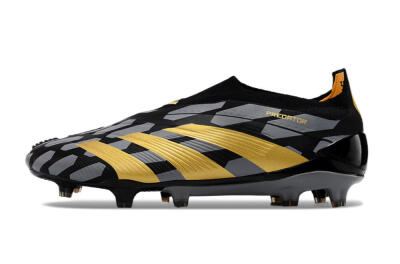 Adidas Predator+ 24 Elite Laceless FG Firm Ground Soccer Cleats - Grey/Black/Gold