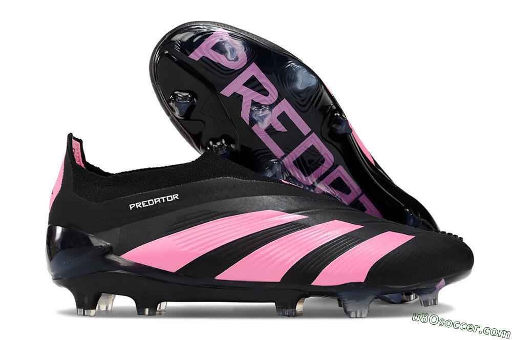 Adidas Predator+ 24 Elite Laceless FG Firm Ground Soccer Cleats - Black/Pink 1