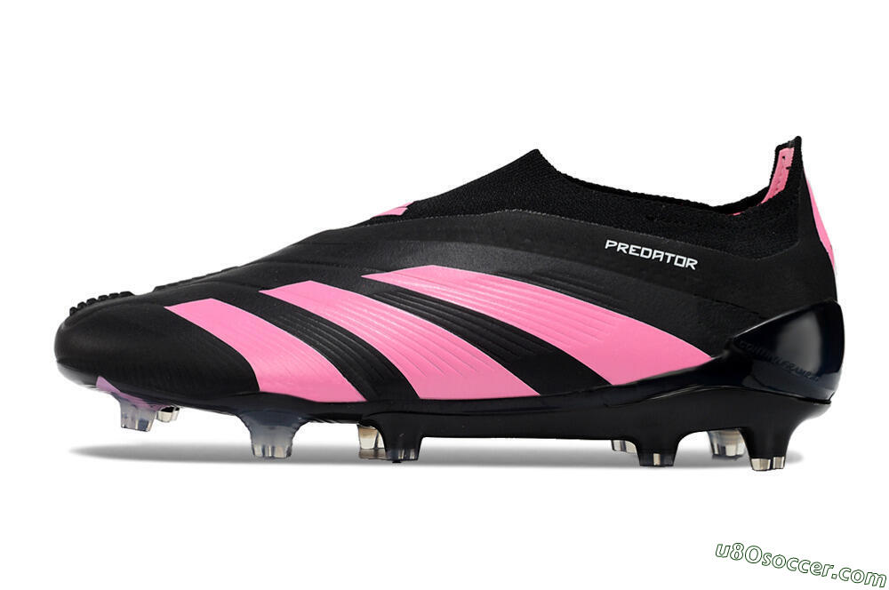 Adidas Predator+ 24 Elite Laceless FG Firm Ground Soccer Cleats - Black/Pink 2