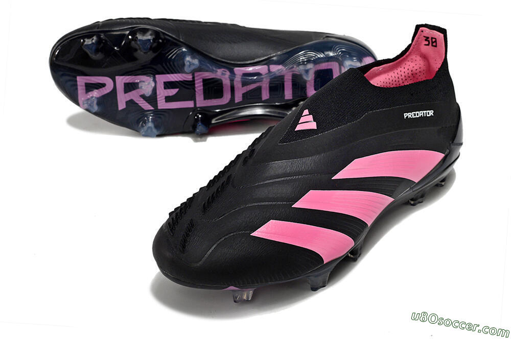 Adidas Predator+ 24 Elite Laceless FG Firm Ground Soccer Cleats - Black/Pink 3