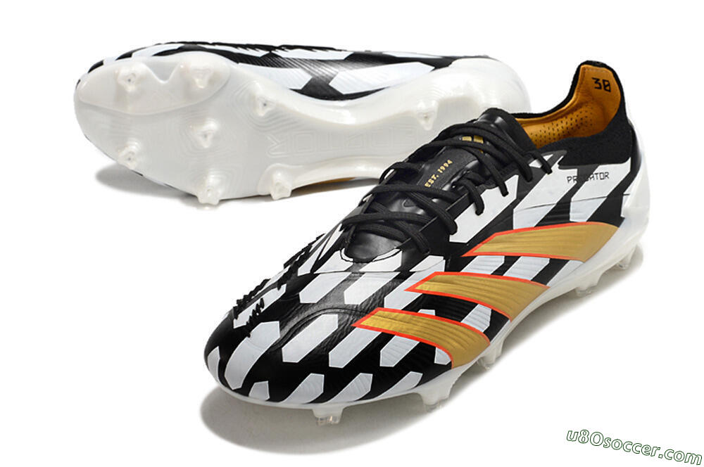 Adidas Predator 24 Elite FG Firm Ground Soccer Cleats - White/Black/Gold 3