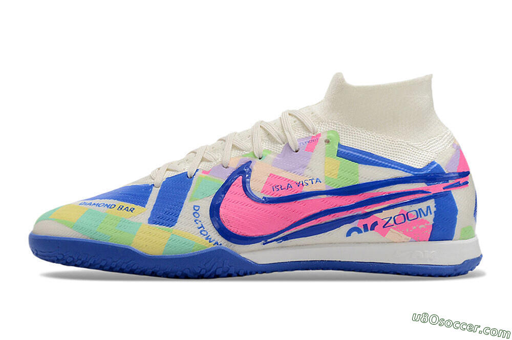 Nike Air Zoom Mercurial Superfly 9 Elite IC Indoor & Futsal Soccer Shoes - White/Blue/Pink/Yellow 2