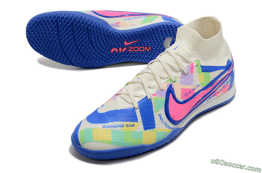 Nike Air Zoom Mercurial Superfly 9 Elite IC Indoor & Futsal Soccer Shoes - White/Blue/Pink/Yellow 3