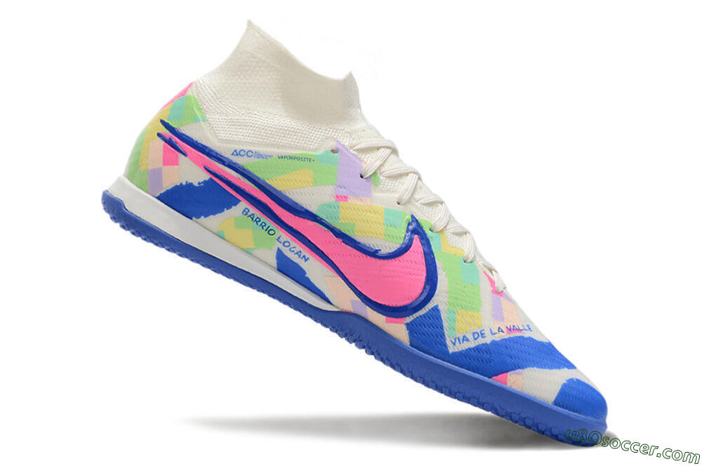 Nike Air Zoom Mercurial Superfly 9 Elite IC Indoor & Futsal Soccer Shoes - White/Blue/Pink/Yellow 4