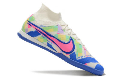 Nike Air Zoom Mercurial Superfly 9 Elite IC Indoor & Futsal Soccer Shoes - White/Blue/Pink/Yellow
