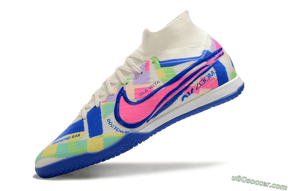 Nike Air Zoom Mercurial Superfly 9 Elite IC Indoor & Futsal Soccer Shoes - White/Blue/Pink/Yellow 5