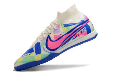 Nike Air Zoom Mercurial Superfly 9 Elite IC Indoor & Futsal Soccer Shoes - White/Blue/Pink/Yellow