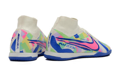 Nike Air Zoom Mercurial Superfly 9 Elite IC Indoor & Futsal Soccer Shoes - White/Blue/Pink/Yellow