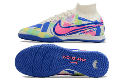 Nike Air Zoom Mercurial Superfly 9 Elite IC Indoor & Futsal Soccer Shoes - White/Blue/Pink/Yellow