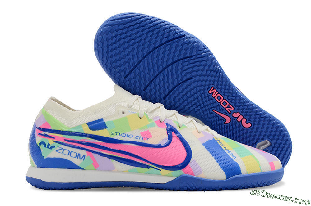 Nike Air Zoom Mercurial Vapor 15 Elite IC Indoor & Futsal Soccer Shoes - White/Blue/Pink/Yellow 1
