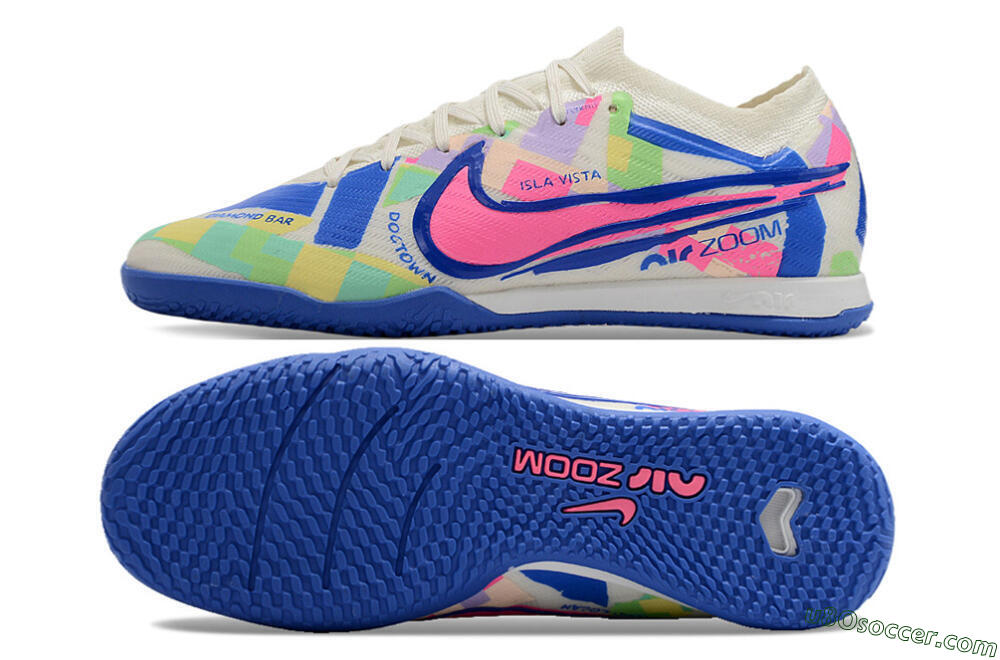 Nike Air Zoom Mercurial Vapor 15 Elite IC Indoor & Futsal Soccer Shoes - White/Blue/Pink/Yellow 0