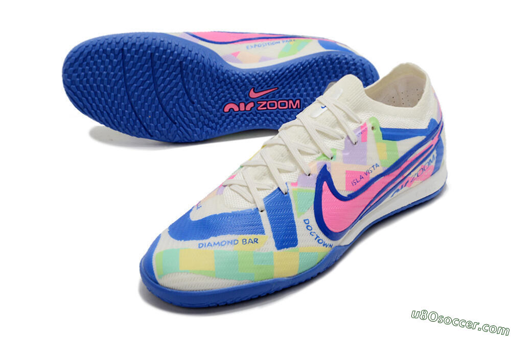 Nike Air Zoom Mercurial Vapor 15 Elite IC Indoor & Futsal Soccer Shoes - White/Blue/Pink/Yellow 3