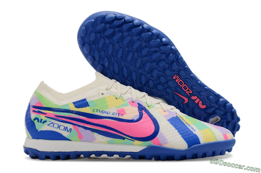Nike Air Zoom Mercurial Vapor 15 Elite TF Artificial Turf Soccer Shoes - White/Blue/Pink/Yellow 1