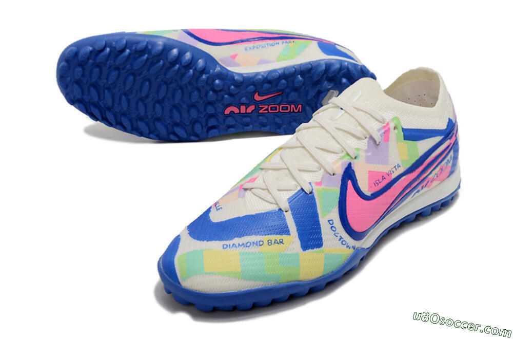 Nike Air Zoom Mercurial Vapor 15 Elite TF Artificial Turf Soccer Shoes - White/Blue/Pink/Yellow 3