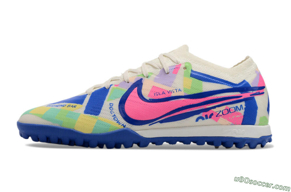 Nike Air Zoom Mercurial Vapor 15 Elite TF Artificial Turf Soccer Shoes - White/Blue/Pink/Yellow 2