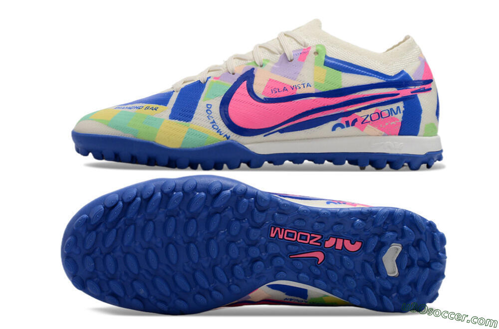 Nike Air Zoom Mercurial Vapor 15 Elite TF Artificial Turf Soccer Shoes - White/Blue/Pink/Yellow 0