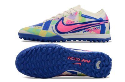 Nike Air Zoom Mercurial Vapor 15 Elite TF Artificial Turf Soccer Shoes - White/Blue/Pink/Yellow