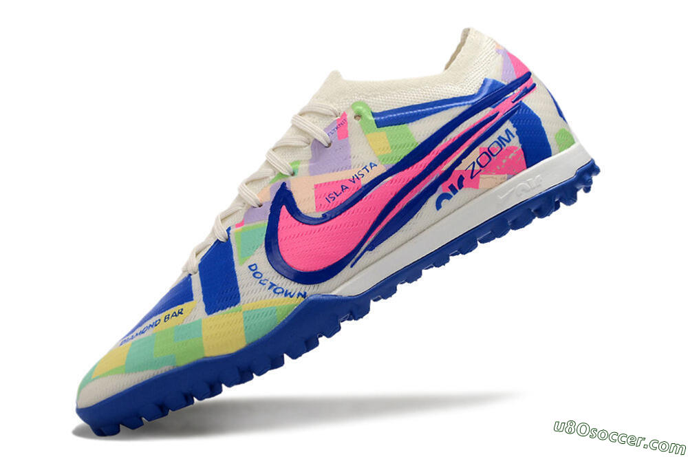 Nike Air Zoom Mercurial Vapor 15 Elite TF Artificial Turf Soccer Shoes - White/Blue/Pink/Yellow 5