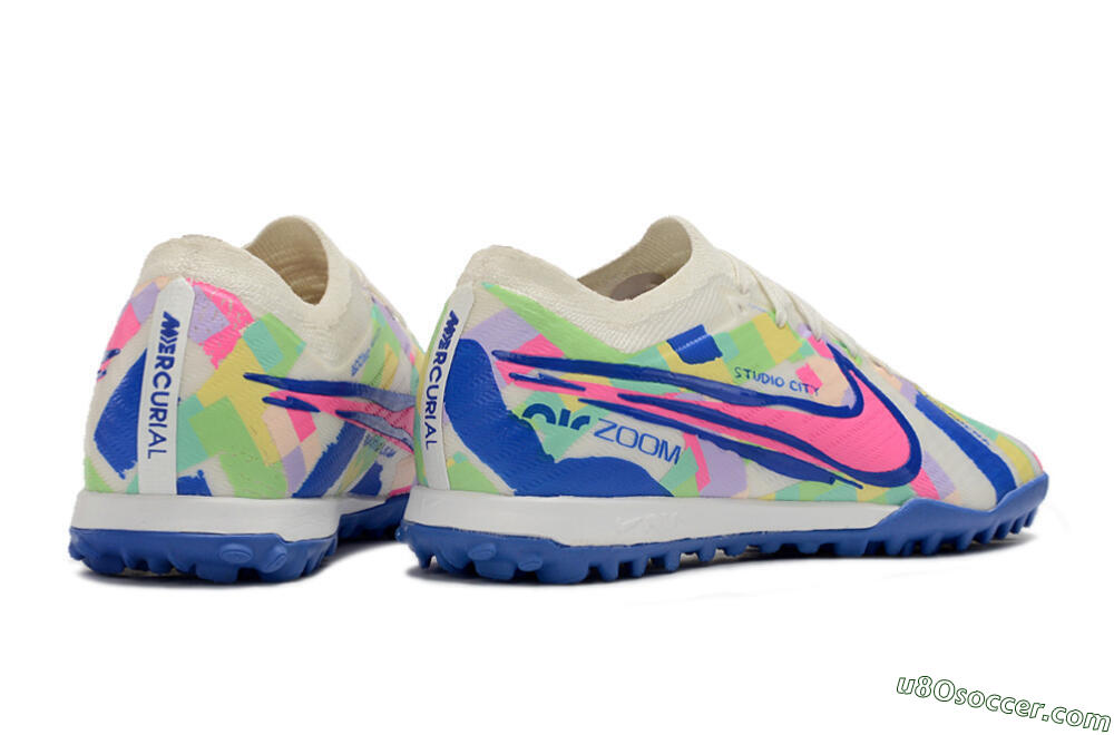 Nike Air Zoom Mercurial Vapor 15 Elite TF Artificial Turf Soccer Shoes - White/Blue/Pink/Yellow 6