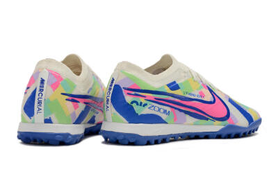 Nike Air Zoom Mercurial Vapor 15 Elite TF Artificial Turf Soccer Shoes - White/Blue/Pink/Yellow