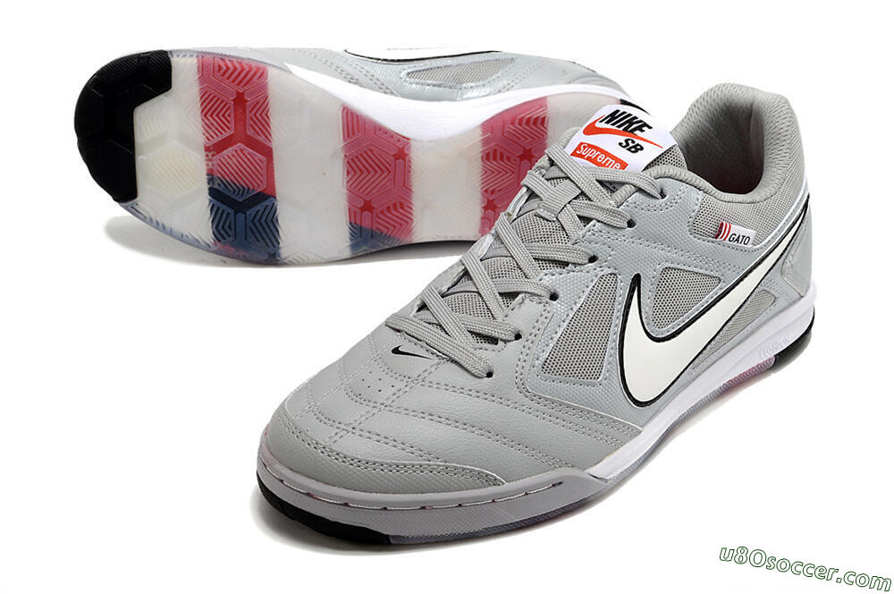 Supre x Nike SB Gato IC Indoor & Futsal Soccer Shoes - Grey/White/Red/Black 3