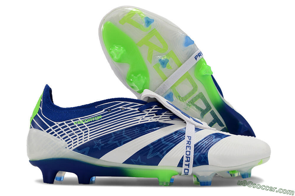 Adidas Predator Elite Foldover Tongue FG Firm Ground Soccer Cleats - White/Blue/Green 1