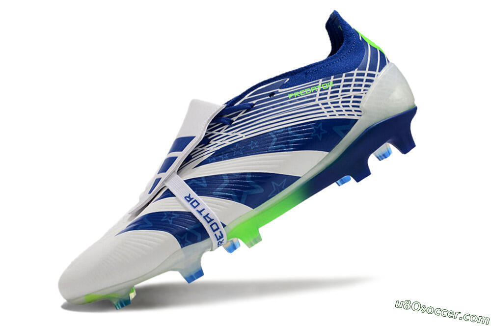 Adidas Predator Elite Foldover Tongue FG Firm Ground Soccer Cleats - White/Blue/Green 5
