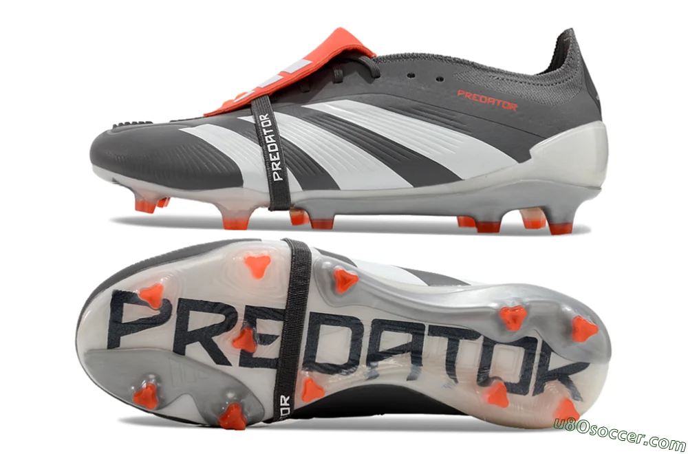 Grey Red White FG Firm Ground Soccer Cleats with Foldover Tongue