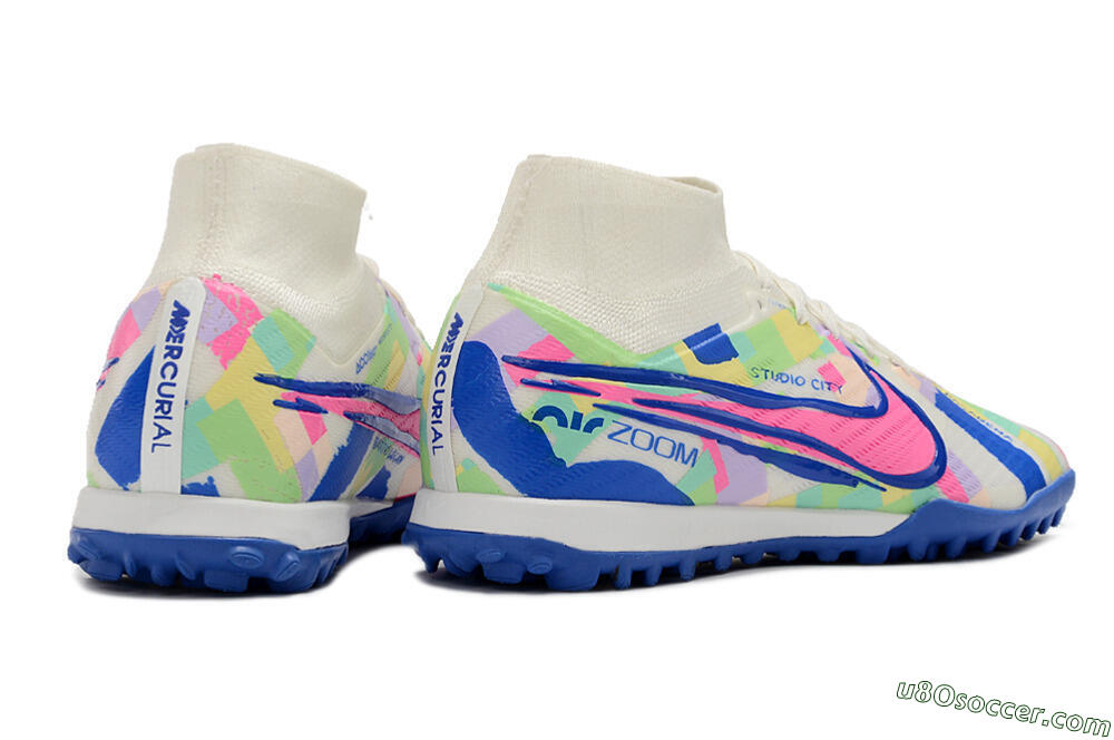 Nike Air Zoom Mercurial Superfly 9 Elite TF Artificial Turf Soccer Shoes - White/Rainbow 6