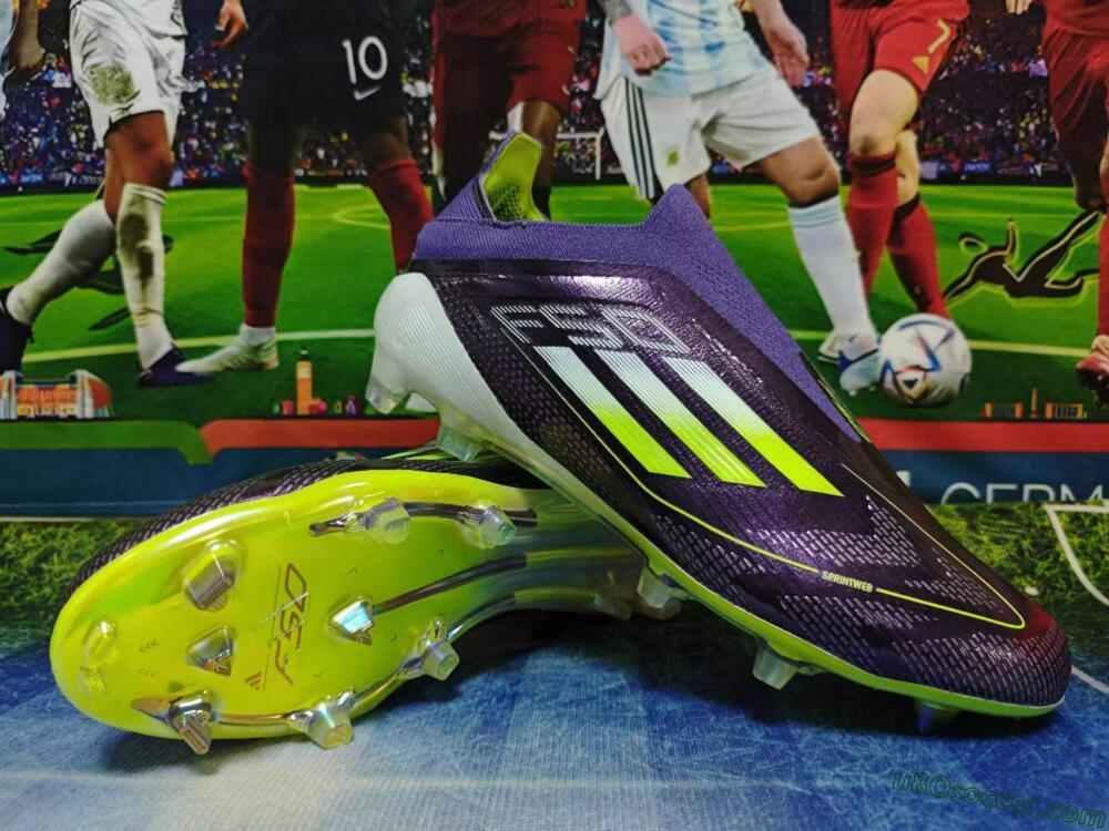 Adidas F50+ Adizero FG Firm Ground Soccer Cleats - Purple/Yellow/Blue