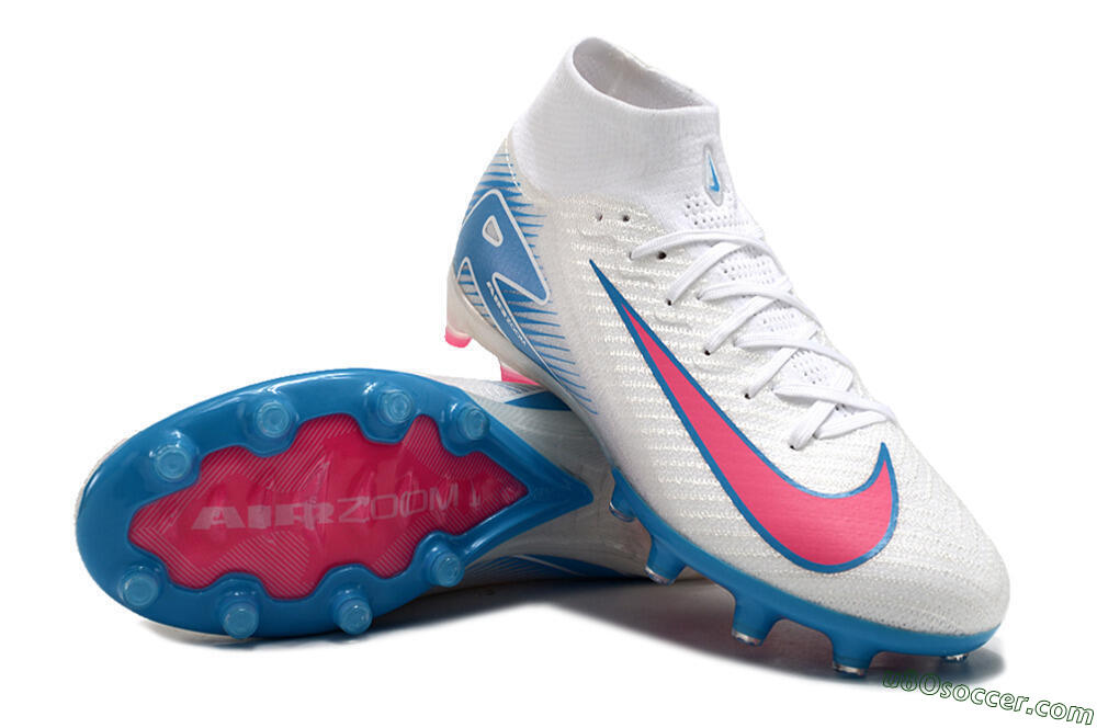 Nike Air Zoom Mercurial Superfly 10 Elite AG Artificial Grass Soccer Cleats - White/Pink/Blue 3