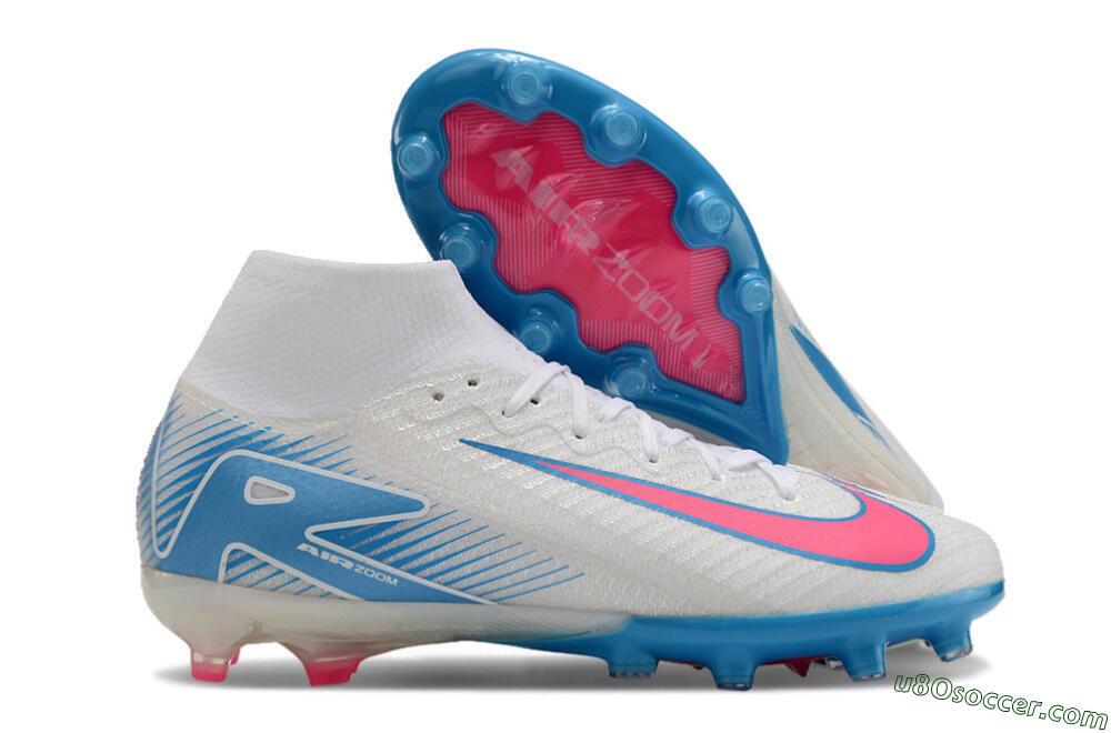 Nike Air Zoom Mercurial Superfly 10 Elite AG Artificial Grass Soccer Cleats - White/Pink/Blue 1