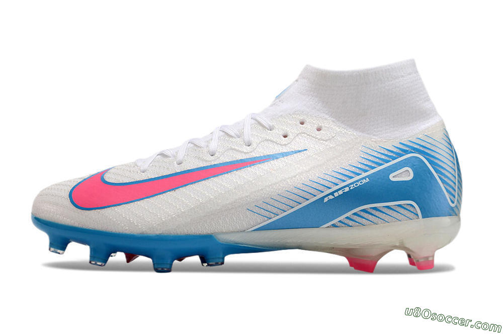 Nike Air Zoom Mercurial Superfly 10 Elite AG Artificial Grass Soccer Cleats - White/Pink/Blue 2