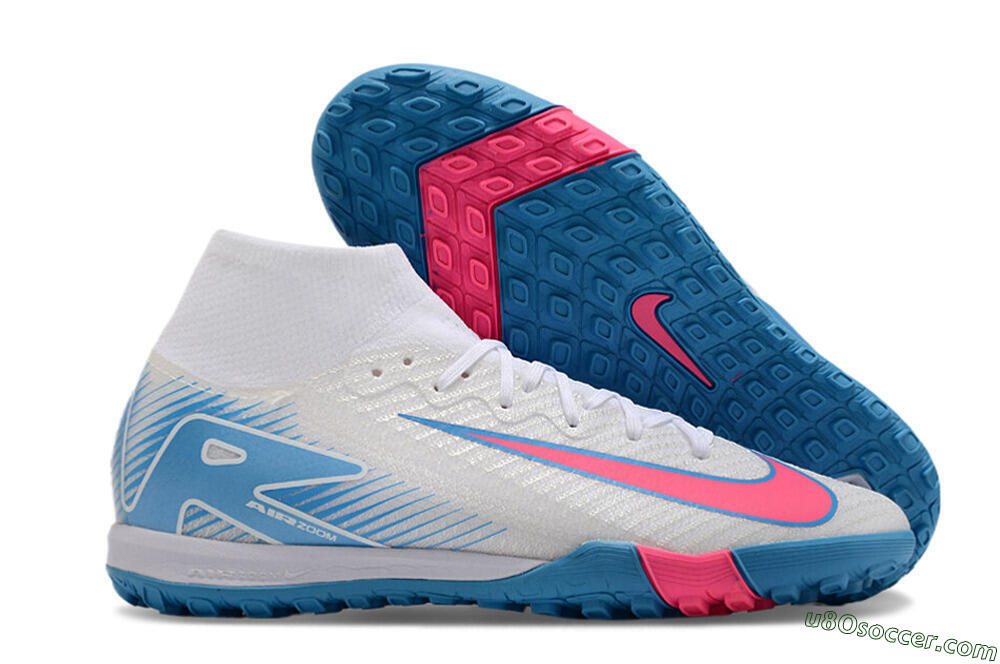 Nike Air Zoom Mercurial Superfly 10 Elite TF Artificial Turf Soccer Shoes - White/Pink/Blue 1