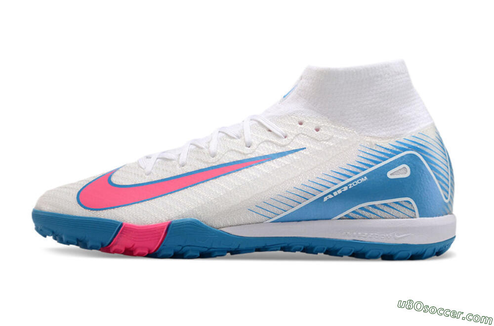 Nike Air Zoom Mercurial Superfly 10 Elite TF Artificial Turf Soccer Shoes - White/Pink/Blue 2