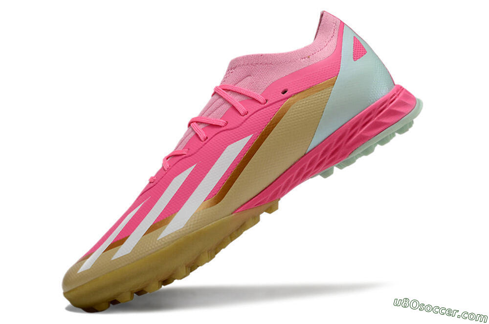 Adidas X 23 Crazyfast.1 TF Artificial Turf Soccer Shoes - Pink/White/Gold 5