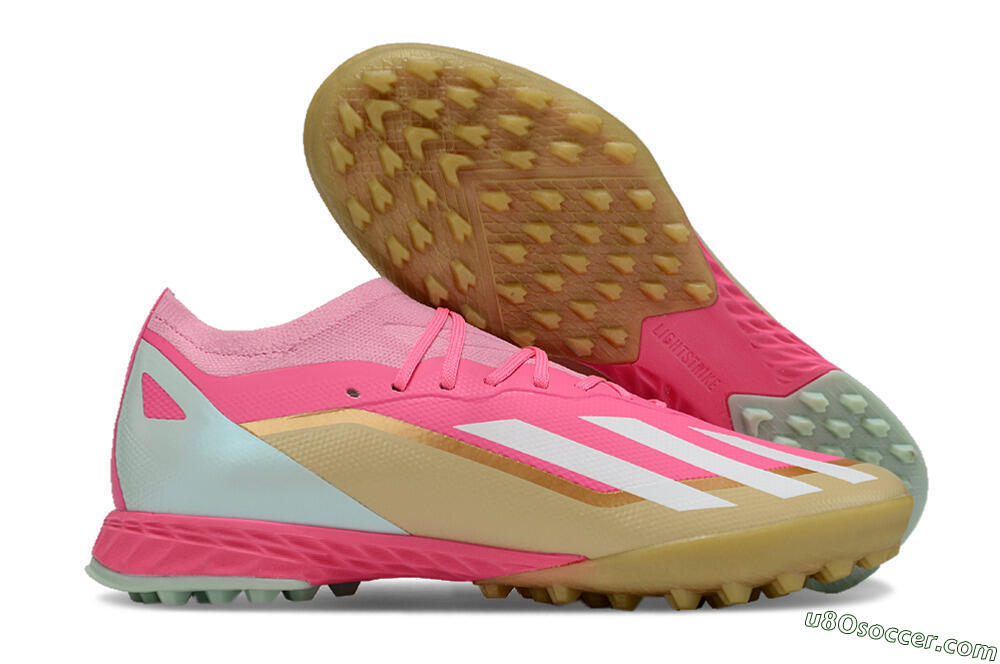 Adidas X 23 Crazyfast.1 TF Artificial Turf Soccer Shoes - Pink/White/Gold 1