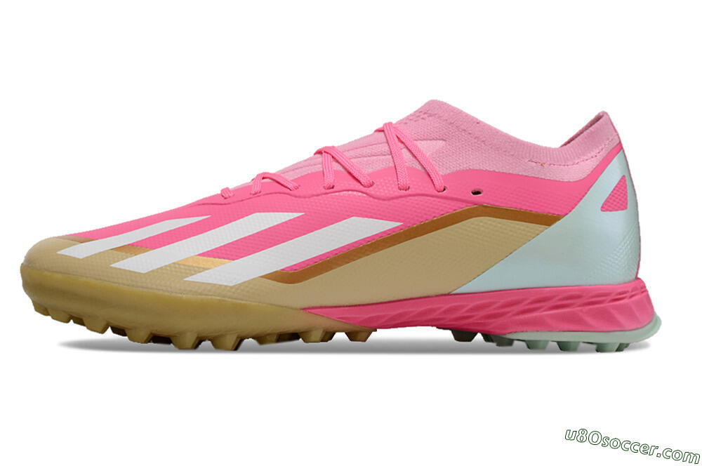 Adidas X 23 Crazyfast.1 TF Artificial Turf Soccer Shoes - Pink/White/Gold 2