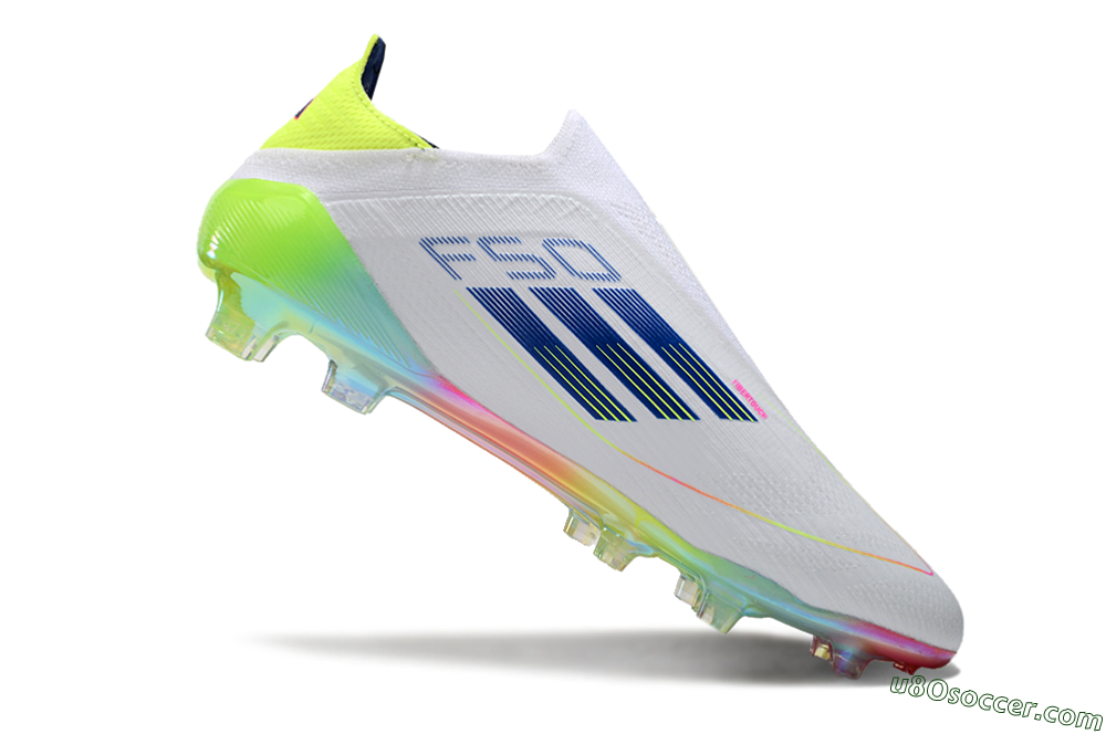 Adidas F50 Elite Laceless FG Firm Ground Soccer Cleats - White/Blue/Pink/Yellow 4