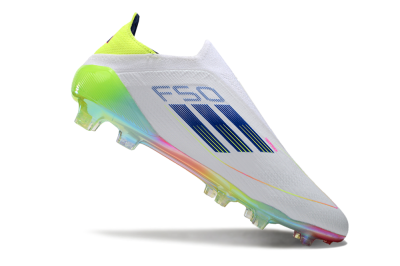 Adidas F50 Elite Laceless FG Firm Ground Soccer Cleats - White/Blue/Pink/Yellow