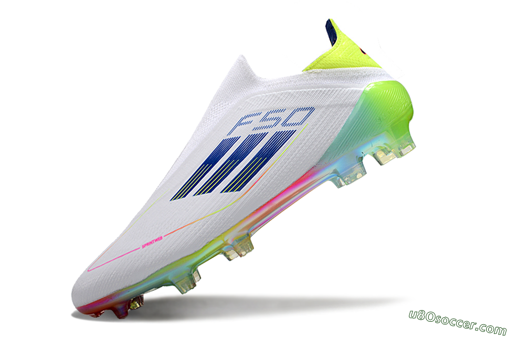 Adidas F50 Elite Laceless FG Firm Ground Soccer Cleats - White/Blue/Pink/Yellow 5