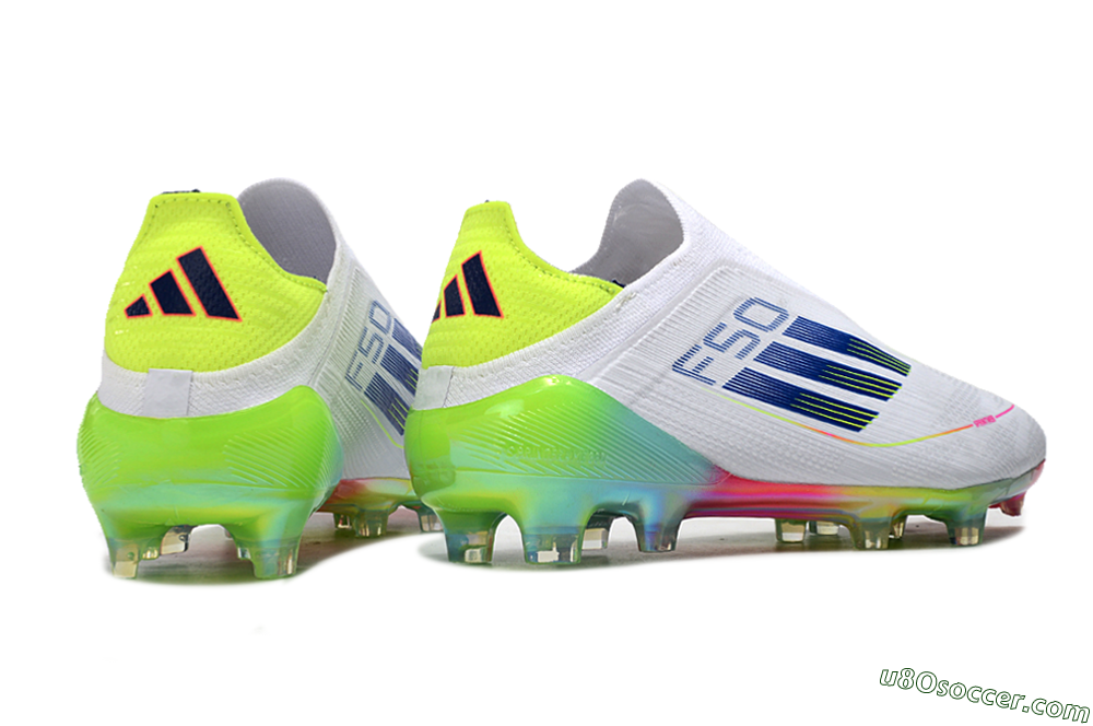 Adidas F50 Elite Laceless FG Firm Ground Soccer Cleats - White/Blue/Pink/Yellow 6