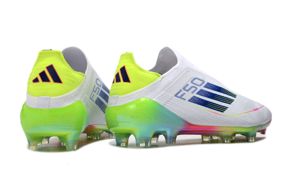 Adidas F50 Elite Laceless FG Firm Ground Soccer Cleats - White/Blue/Pink/Yellow