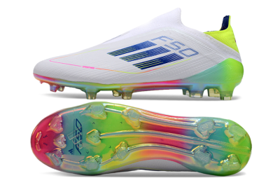 Adidas F50 Elite Laceless FG Firm Ground Soccer Cleats - White/Blue/Pink/Yellow
