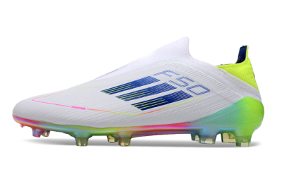 Adidas F50 Elite Laceless FG Firm Ground Soccer Cleats - White/Blue/Pink/Yellow