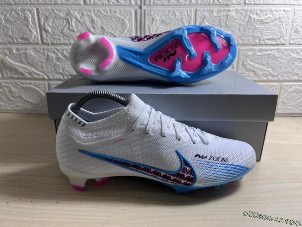 Nike Air Zoom Mercurial Vapor 15 Elite FG Firm Ground Soccer Cleats - White/Blue/Pink