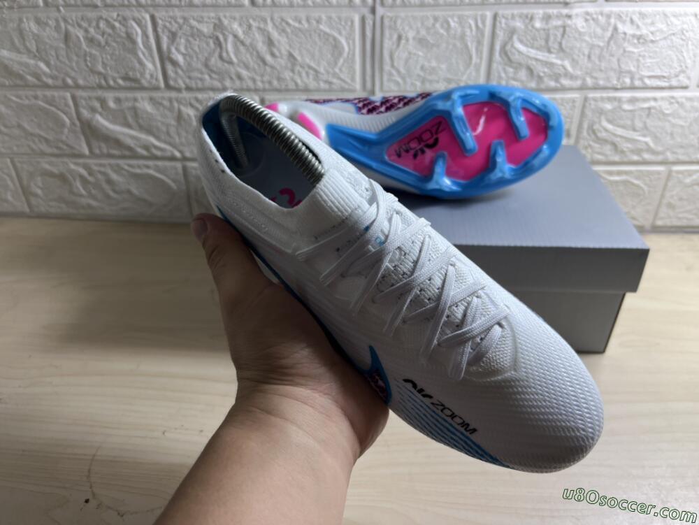 Nike Air Zoom Mercurial Vapor 15 Elite FG Firm Ground Soccer Cleats - White/Blue/Pink