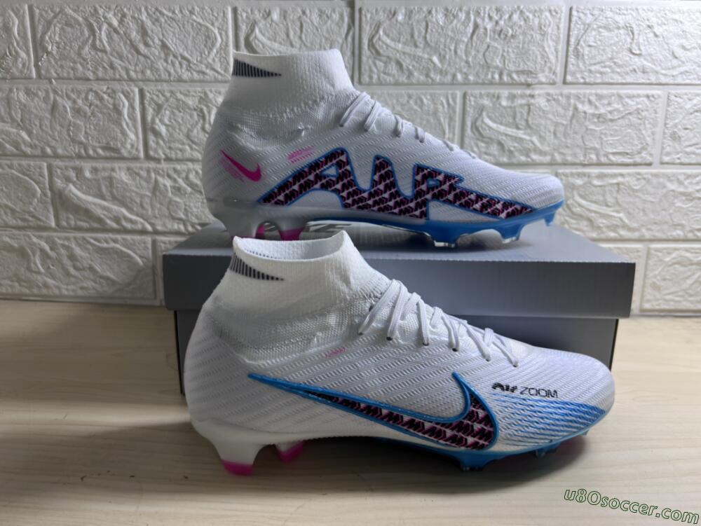 Nike Air Zoom Mercurial Superfly 9 Elite FG Firm Ground Soccer Cleats - White/Blue/Pink