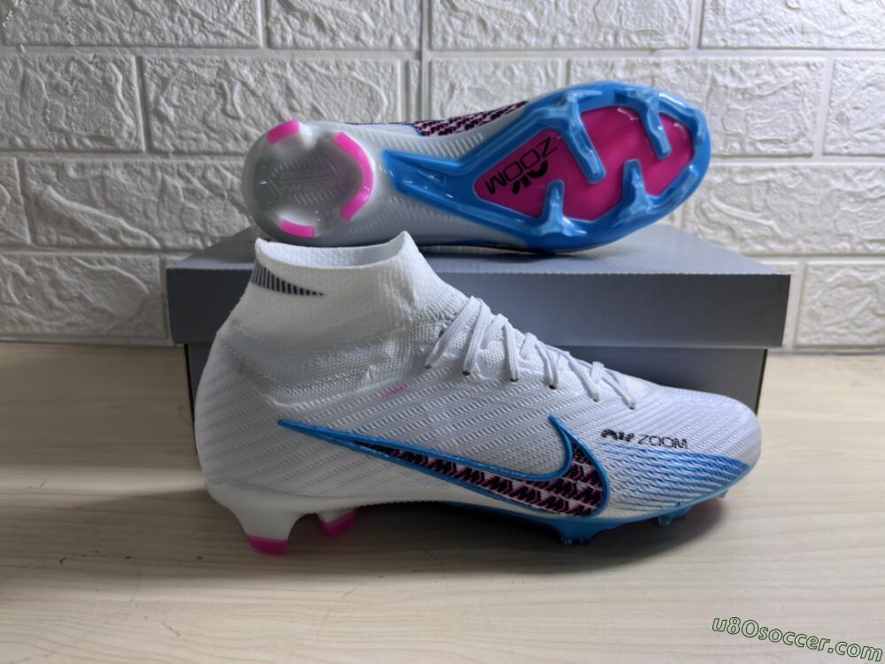 Nike Air Zoom Mercurial Superfly 9 Elite FG Firm Ground Soccer Cleats - White/Blue/Pink